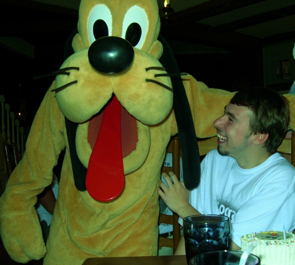 Pluto clowns with Matt at Walt Disney World in Florida, 2004